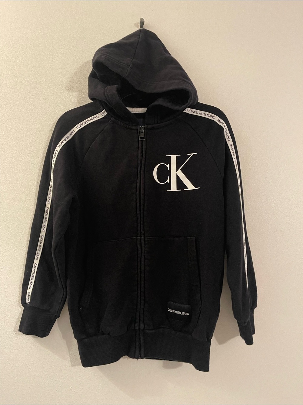 Calvin Klein Jeans Black Kids Zip Hoodie with White CK Logo